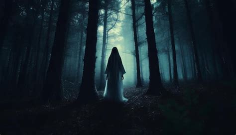 Premium Photo | Ghost in the dark scary woods Human silhouette walking ...