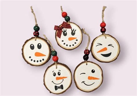 Snowman Face Natural Wood Slice Christmas Ornaments 3 Host Hostess T