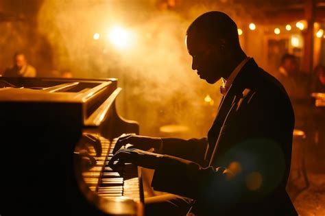 Premium Photo Soulful Serenade Pianist In Smoky Jazz Club