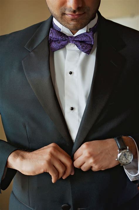 Classic Black Tuxedo and Purple Paisley Bow Tie