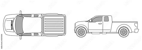 Fototapeta Car Top View Sketch Contour Shape And Side Pickup For