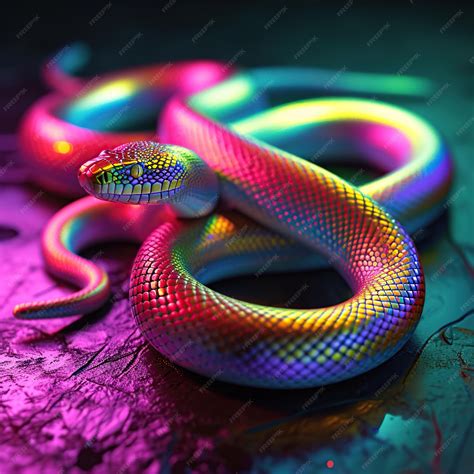 Premium Photo | Neon colored Rainbow snake in neon light on a dark