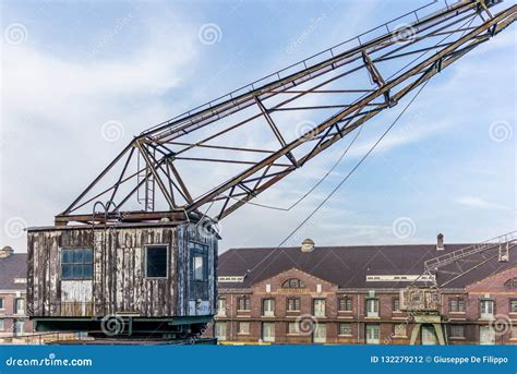 Old Cranes Docks Warehouses And Industrial Buildings At The Be Stock