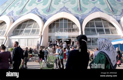 Chorsu Bazar In Tashkent Uzbekistan People Walking On The Market