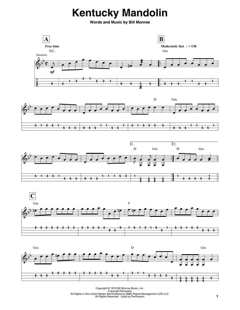 Kentucky Mandolin By Bill Monroe Sheet Music For Mandolin Tab At Sheet