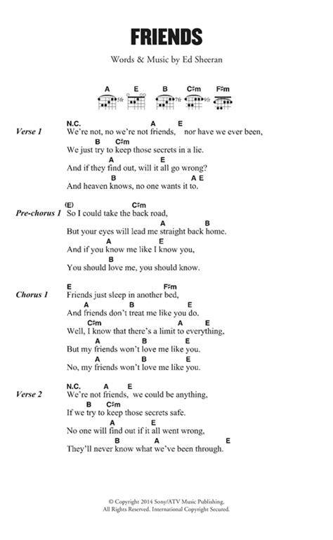 Ed Sheeran "Friends" Sheet Music for Guitar Chords/Lyrics | Download ...