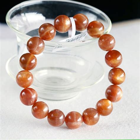 Free Shipping Natural Gold Sunstone Stretch Bracelet Round Big Beads