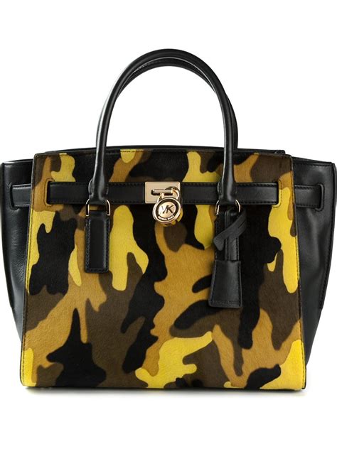 Michael Kors Hamilton Camouflage Print Tote In Yellow Orange Green