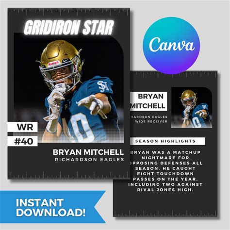 Football Card Custom Create Your Own Sports Trading Card Editable