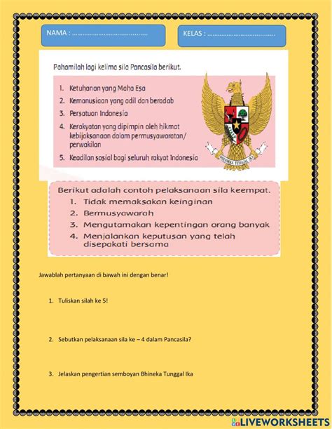 Pancasila Exercise For 3 Live Worksheets