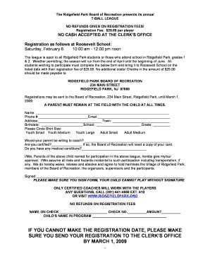 Fillable Online T Ball Registration The Village Of Ridgefield