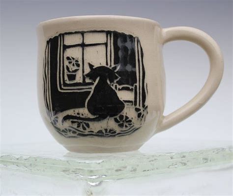 Black Cat Sgraffito Mug By MudlarkPottery On Etsy Cats Mugs