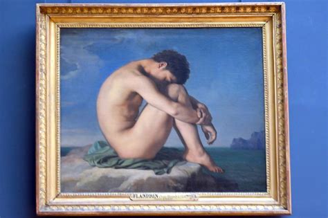 Nackter J Ngling Am Meer Sitzend Hippolyte Flandrin