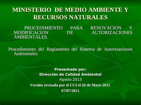 Ppt Ministerio De Medio Ambiente Y Recursos Naturales Procedimiento Para Renovacion Y