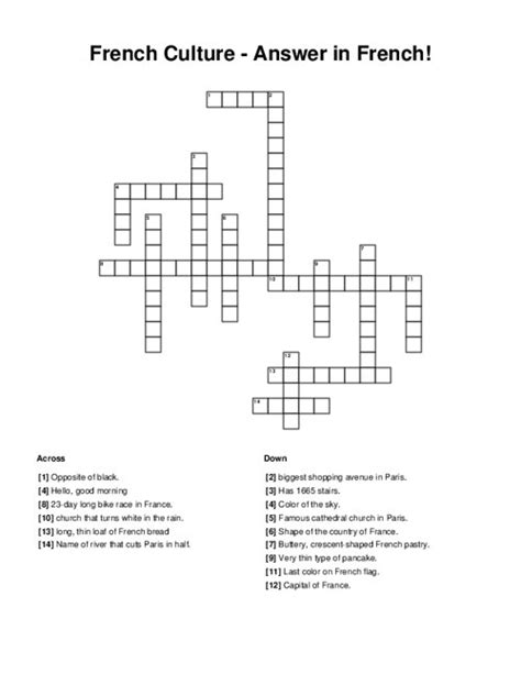 French Culture Answer In French Crossword Puzzle