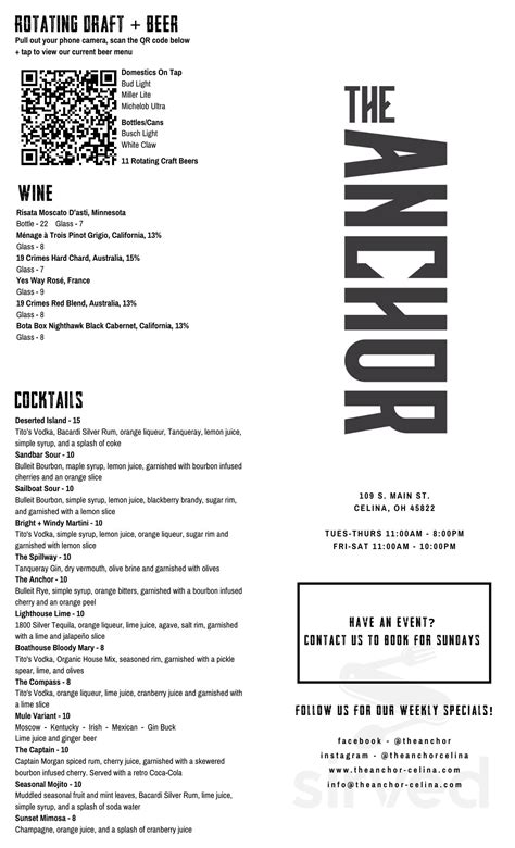 The Anchor Menu - Celina, Ohio | Sirved