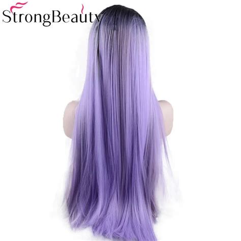 Strongbeauty Long Straight Lace Front Wigs Synthetic Ombre Black To Violetpurple Synthetic Wig