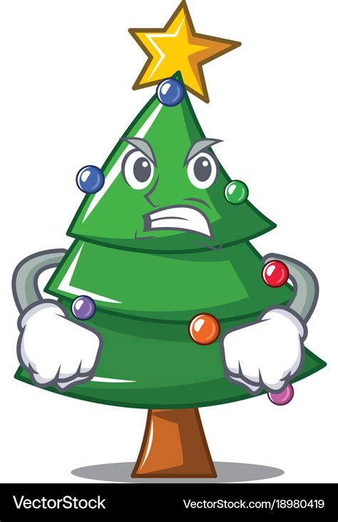 Angry Christmas Tree Character Cartoon Royalty Free Vector