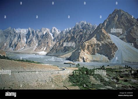 Pakistan View of mountains above the village of Passu photographed ...