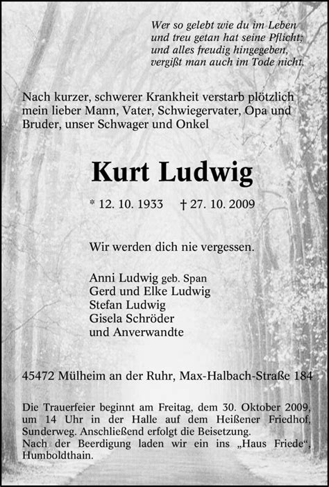 Traueranzeigen Von Kurt Ludwig Trauer In NRW De