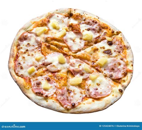 Pizza With Ham And Pineapple Isolated Stock Photo Image Of Bread