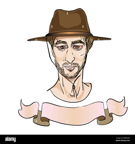 Portrait Of An Elegant Man With A Cowboy Hat Cartoon Over White Stock