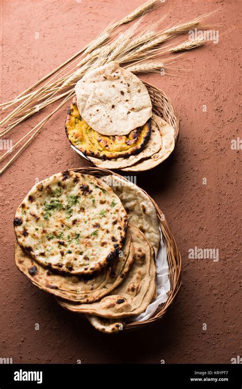 Assorted Indian Bread Basket Includes Chapati Tandoori Roti Or Naan