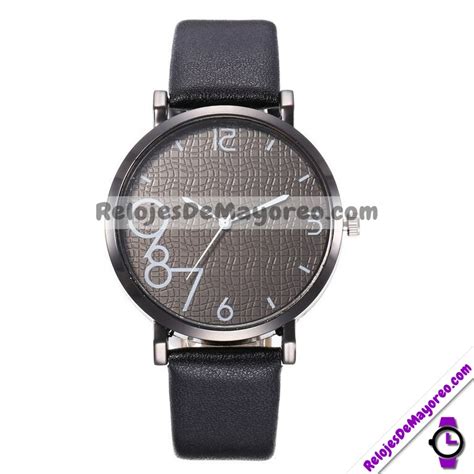 Reloj Numeros Grandes Negro Extensible Piel Sintetica Grabado Malla