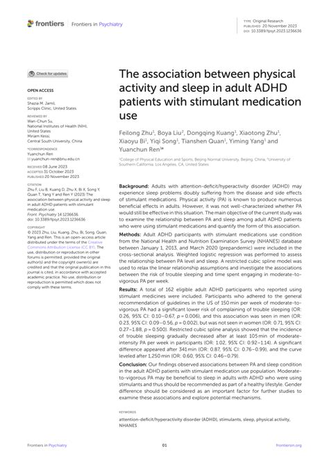 Pdf The Association Between Physical Activity And Sleep In Adult Adhd