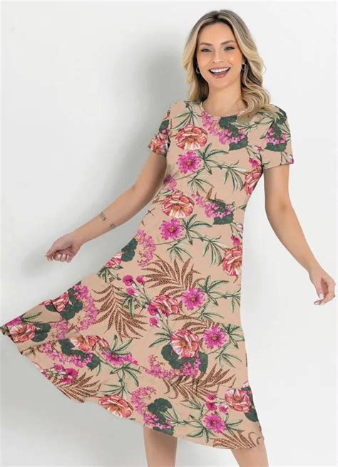 Vestido Floral Nude Babado Moda Evang Lica Rosalie