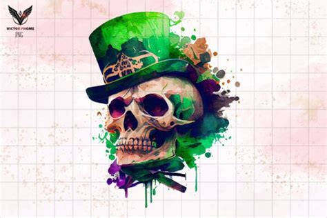 St Patrick Day Skull Watercolor Clipart Graphic By VictoryHome