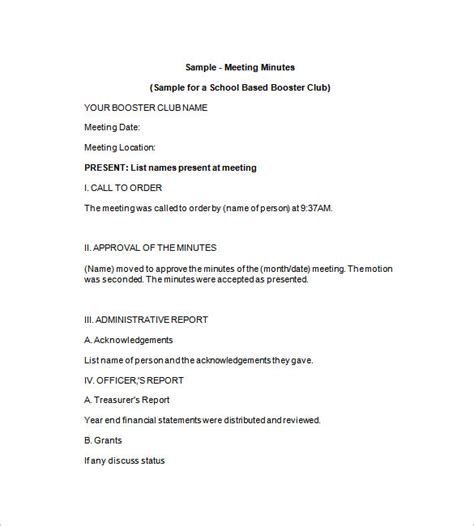 club meeting minutes templates  excel