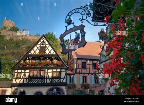 kaysersberg shopping area  typical historic  timbered houses