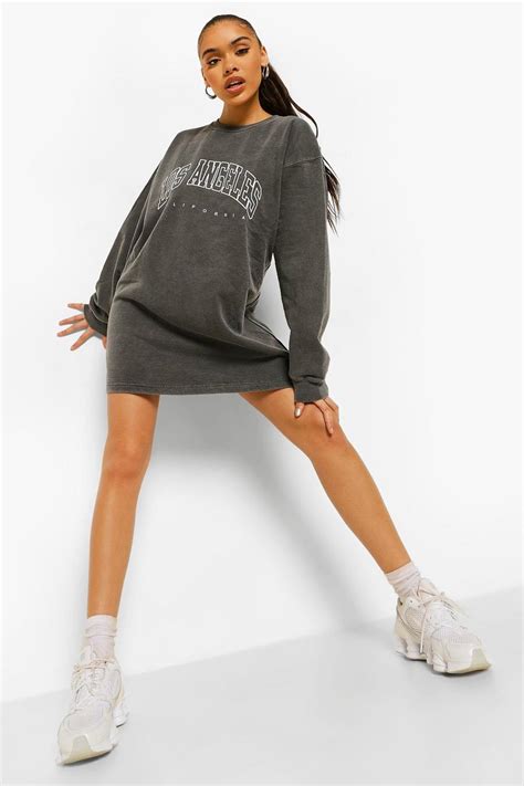 Los Angeles Slogan Washed Sweatshirt Dress Boohoo Uk