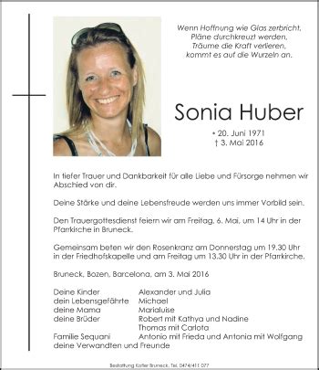 Traueranzeigen Von Sonia Huber Trauer Bz