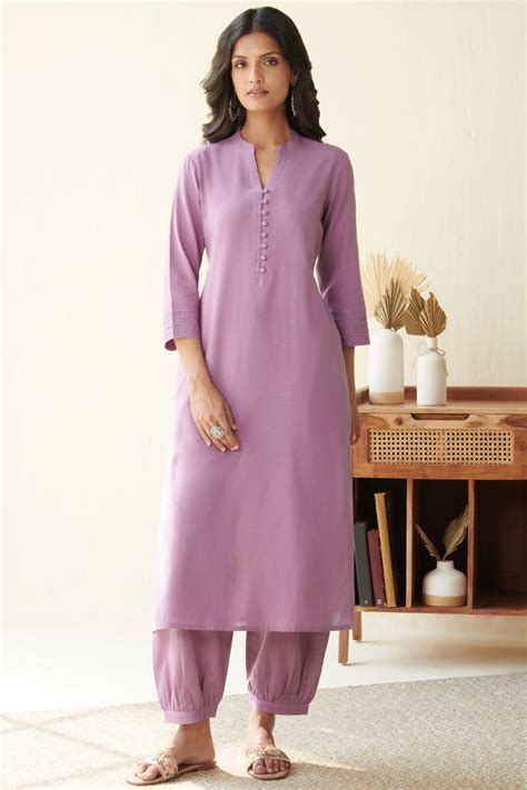 Buy Purple Handcrafted Straight Handloom Kurta For Women Fgmk