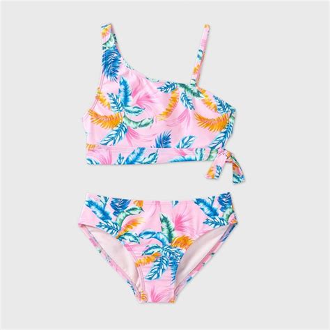 Girls Palm Print One Should Pc Bikini Set Art Class Pink L