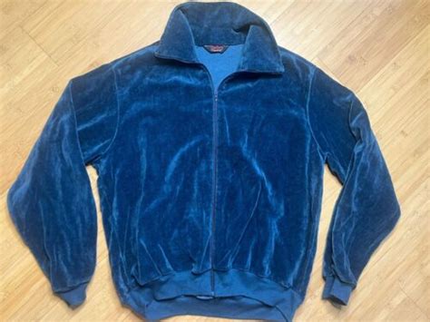 Vintage Mens Small Campus Velour Navy Blue 70s Disco Swinger Full Zip