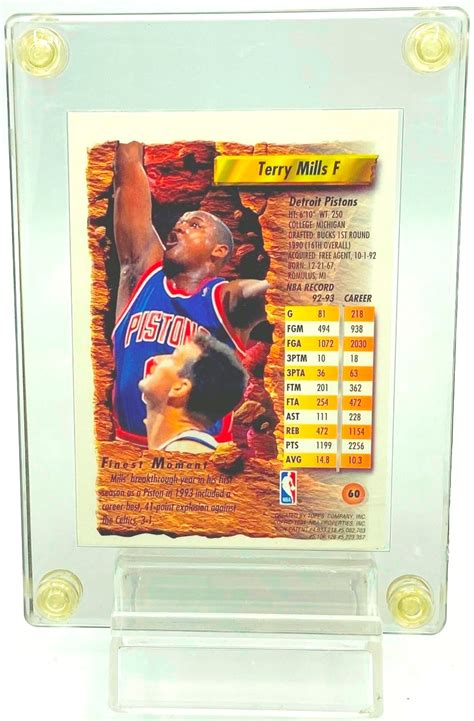 Vintage 1993 94 Topps Finest Moments Refractor Terry Mills 60 Team