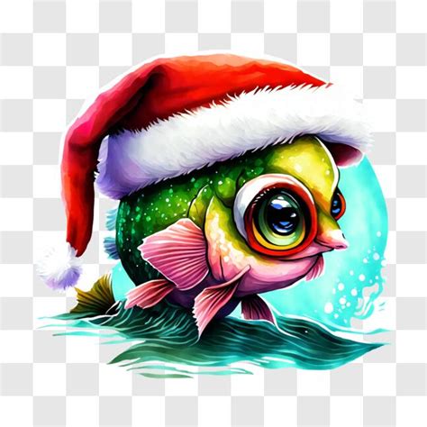 Download Playful Fish with Santa Hat PNG Online - Creative Fabrica