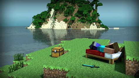 Online Crop Hd Wallpaper Video Game Minecraft Bed Island Mojang