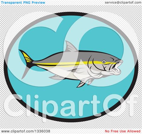 Clipart Of A Yellowtail Kingfish In A Black And Blue Oval Royalty