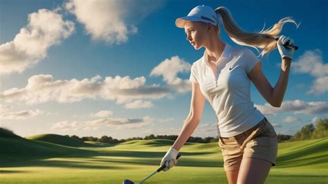 Premium Photo Beautiful Girl Playing Golf On A Golf Course