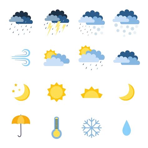 Premium Vector Set Of Weather Icons Sun Clouds And Rain Wind Snow