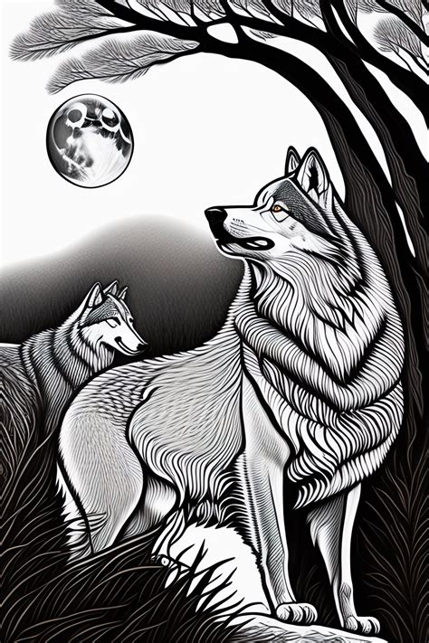 Lexica Coloring Page Of Pack Of Wolves Howling At The Moon