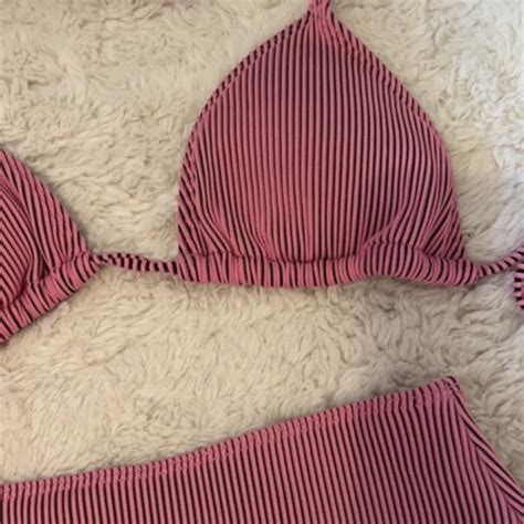 Pink Black Bikini Top Skirt Worn Once Depop