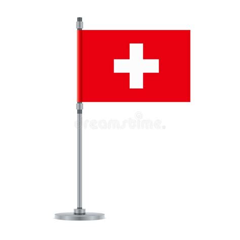 Swiss Flag On The Cross Metallic Pole Vector Illustration Stock Vector