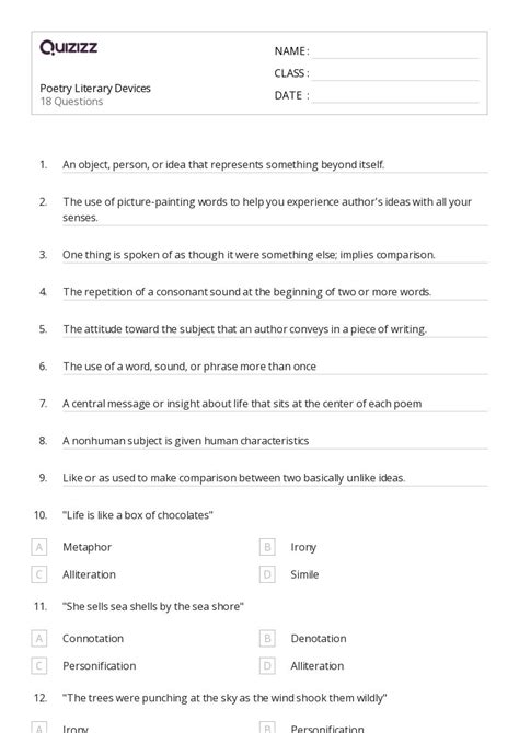 Identifying Poetic Devices Worksheet PDF Ereadingworksheets