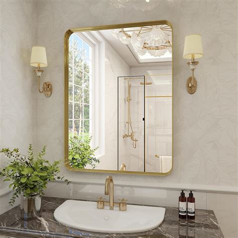 Voobang Bathroom Mirror 20x30 Inch Gold Gorgeous Deep Frame Wall Mirror Modern Round Corner