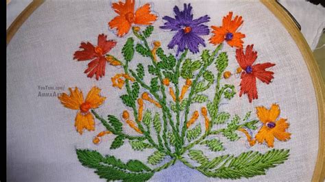 Hand Embroidery Flower Design By Amma Arts Youtube